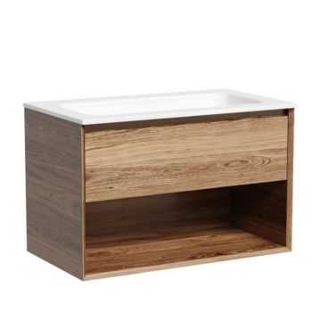 Тумба подвесная Sancos (Санкос) Marmi 1.0 790х445х520 c одним ящиком оснащенным доводчиками скрытого монтажа и открытой нишей, дуб чарльстон, (без раковины) (MR1.080ECH)