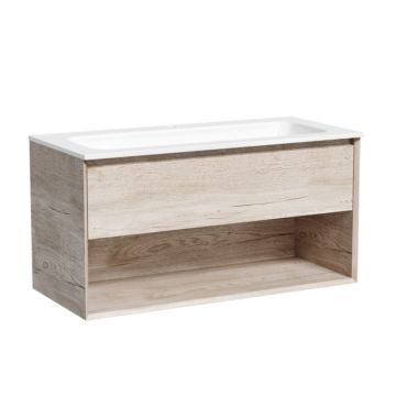 Тумба подвесная Sancos (Санкос) Marmi 1.0 995х445х520 c одним ящиком оснащенным доводчиками скрытого монтажа и открытой нишей, дуб галифакс натуральный, (без раковины) (MR1.0100EG)