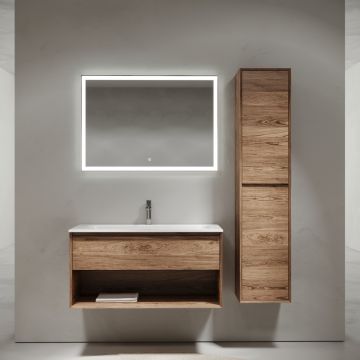 Тумба подвесная Sancos Marmi 1.0 995х445х520 c одним ящиком оснащенным доводчиками скрытого монтажа и открытой нишей, дуб чарльстон, (без раковины) (MR1.0100ECH)
