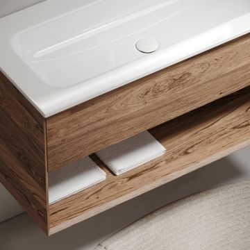 Тумба подвесная Sancos Marmi 1.0 995х445х520 c одним ящиком оснащенным доводчиками скрытого монтажа и открытой нишей, дуб чарльстон, (без раковины) (MR1.0100ECH)