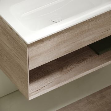 Тумба подвесная Sancos (Санкос) Marmi 1.0 левая, 995х445х520 мм, c одним ящиком оснащенным доводчиками скрытого монтажа и открытой нишей, дуб галифакс натуральный, (без раковины) (MR1.0100LEG)