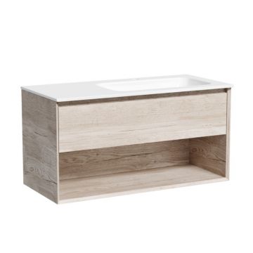 Тумба подвесная Sancos (Санкос) Marmi 1.0 правая, 995х445х520 мм, c одним ящиком оснащенным доводчиками скрытого монтажа и открытой нишей, дуб галифакс натуральный, (без раковины) (MR1.0100REG)