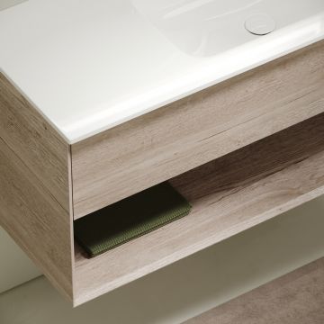 Тумба подвесная Sancos (Санкос) Marmi 1.0 правая, 995х445х520 мм, c одним ящиком оснащенным доводчиками скрытого монтажа и открытой нишей, дуб галифакс натуральный, (без раковины) (MR1.0100REG)