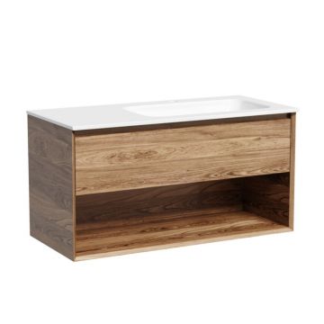 Тумба подвесная Sancos (Санкос) Marmi 1.0 правая, 995х445х520 мм, c одним ящиком оснащенным доводчиками скрытого монтажа и открытой нишей, дуб чарльстон, (без раковины) (MR1.0100RECH)