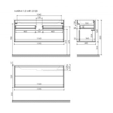 Тумба подвесная Sancos (Санкос) Marmi 1.0 1195х445х520 c одним ящиком оснащенным доводчиками скрытого монтажа и открытой нишей, дуб галифакс натуральный, (без раковины) (MR1.0120EG)