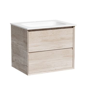 Тумба подвесная Sancos (Санкос) Marmi 2.0 590х445х520 мм, c двумя ящиками оснащенными доводчиками скрытого монтажа, цвет дуб галифакс натуральный, (без раковины) (MR2.060EG)