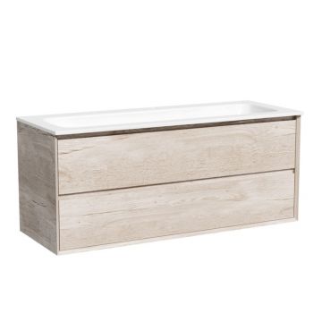 Тумба подвесная Sancos (Санкос) Marmi 2.0 1195х445х520 мм, c двумя ящиками оснащенными доводчиками скрытого монтажа, цвет дуб галифакс натуральный, (без раковины) (MR2.0120EG)