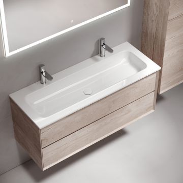 Тумба подвесная Sancos (Санкос) Marmi 2.0 1195х445х520 мм, c двумя ящиками оснащенными доводчиками скрытого монтажа, цвет дуб галифакс натуральный, (без раковины) (MR2.0120EG)