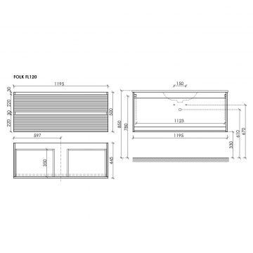 Тумба подвесная Sancos (Санкос) Folk 1195х445х500 мм, c двумя ящиками оснащенными доводчиками, Ergraut soft, (без раковины) (FL120ES)