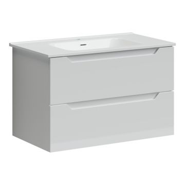 Тумба подвесная Sancos (Санкос) Norma 2.0 790х450х500 мм, c двумя ящиками оснащенными доводчиками, белый глянец, (без раковины) (NR2.080W)