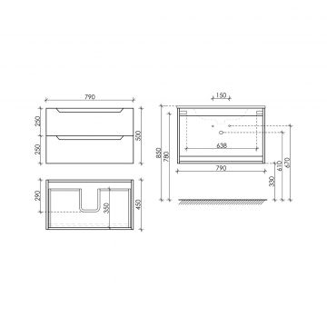 Тумба подвесная Sancos (Санкос) Norma 2.0 790х450х500 мм, c двумя ящиками оснащенными доводчиками, белый глянец, (без раковины) (NR2.080W)