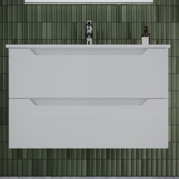 Тумба подвесная Sancos (Санкос) Norma 2.0 790х450х500 мм, c двумя ящиками оснащенными доводчиками, белый глянец, (без раковины) (NR2.080W)