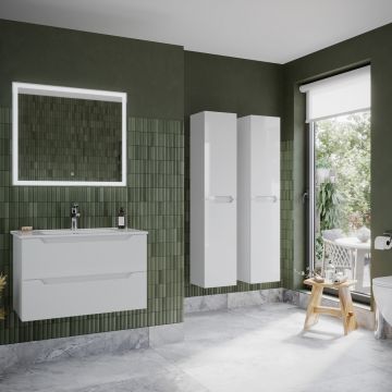 Тумба подвесная Sancos (Санкос) Norma 2.0 790х450х500 мм, c двумя ящиками оснащенными доводчиками, белый глянец, (без раковины) (NR2.080W)