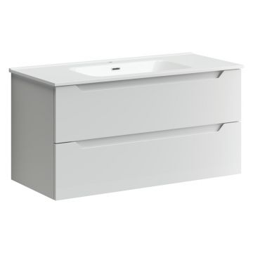 Тумба подвесная Sancos (Санкос) Norma 2.0 990х450х500 мм, c двумя ящиками оснащенными доводчиками, белый глянец, (без раковины) (NR2.100W)