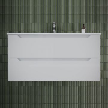 Тумба подвесная Sancos (Санкос) Norma 2.0 990х450х500 мм, c двумя ящиками оснащенными доводчиками, белый глянец, (без раковины) (NR2.100W)