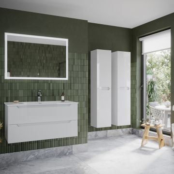 Тумба подвесная Sancos (Санкос) Norma 2.0 990х450х500 мм, c двумя ящиками оснащенными доводчиками, белый глянец, (без раковины) (NR2.100W)