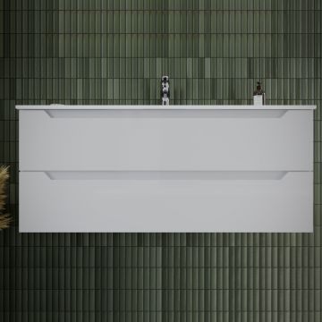 Тумба подвесная Sancos Norma 2.0 1190х450х500 мм, c двумя ящиками оснащенными доводчиками, белый глянец, (без раковины) (NR2.120-1W)