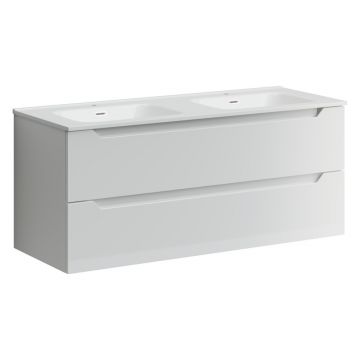 Тумба подвесная Sancos (Санкос) Norma 2.0 1190х450х500 мм, c двумя ящиками оснащенными доводчиками, белый глянец, (без раковины) (NR2.120-2W)