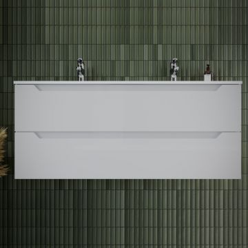 Тумба подвесная Sancos (Санкос) Norma 2.0 1190х450х500 мм, c двумя ящиками оснащенными доводчиками, белый глянец, (без раковины) (NR2.120-2W)