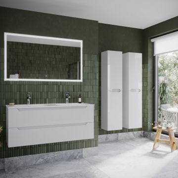 Тумба подвесная Sancos (Санкос) Norma 2.0 1190х450х500 мм, c двумя ящиками оснащенными доводчиками, белый глянец, (без раковины) (NR2.120-2W)