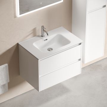 Тумба подвесная Sancos (Санкос) Libra 690х450х500 мм, c двумя ящиками оснащенными доводчиками, белый глянец, (без раковины) (LB70W)