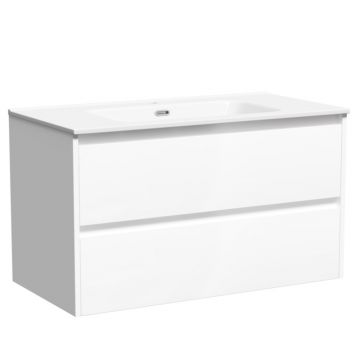 Тумба подвесная Sancos (Санкос) Libra 890х450х500 мм, c двумя ящиками оснащенными доводчиками, белый глянец, (без раковины) (LB90W)