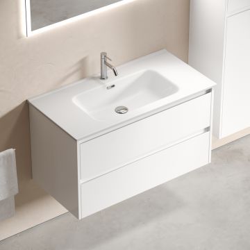 Тумба подвесная Sancos (Санкос) Libra 890х450х500 мм, c двумя ящиками оснащенными доводчиками, белый глянец, (без раковины) (LB90W)