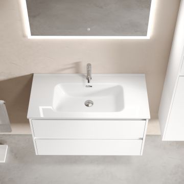 Тумба подвесная Sancos (Санкос) Libra 890х450х500 мм, c двумя ящиками оснащенными доводчиками, белый глянец, (без раковины) (LB90W)