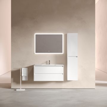 Тумба подвесная Sancos Libra 990х450х500 мм, c двумя ящиками оснащенными доводчиками, белый глянец, (без раковины) (LB100W)