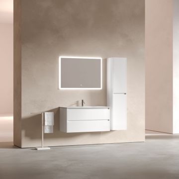 Тумба подвесная Sancos Libra 990х450х500 мм, c двумя ящиками оснащенными доводчиками, белый глянец, (без раковины) (LB100W)