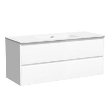 Тумба подвесная Sancos (Санкос) Libra 1190х450х500 мм, c двумя ящиками оснащенными доводчиками, белый глянец, (без раковины) (LB120-1W)