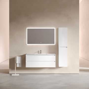 Тумба подвесная Sancos (Санкос) Libra 1190х450х500 мм, c двумя ящиками оснащенными доводчиками, белый глянец, (без раковины) (LB120-1W)