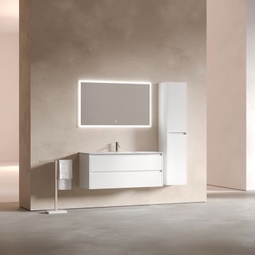 Тумба подвесная Sancos (Санкос) Libra 1190х450х500 мм, c двумя ящиками оснащенными доводчиками, белый глянец, (без раковины) (LB120-1W)