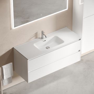 Тумба подвесная Sancos (Санкос) Libra 1190х450х500 мм, c двумя ящиками оснащенными доводчиками, белый глянец, (без раковины) (LB120-1W)