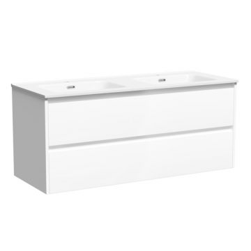 Тумба подвесная Sancos (Санкос) Libra 1190х450х500 мм, c двумя ящиками оснащенными доводчиками, белый глянец, (без раковины) (LB120-2W)