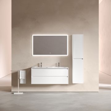 Тумба подвесная Sancos (Санкос) Libra 1190х450х500 мм, c двумя ящиками оснащенными доводчиками, белый глянец, (без раковины) (LB120-2W)