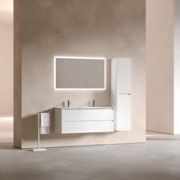 Тумба подвесная Sancos (Санкос) Libra 1190х450х500 мм, c двумя ящиками оснащенными доводчиками, белый глянец, (без раковины) (LB120-2W)