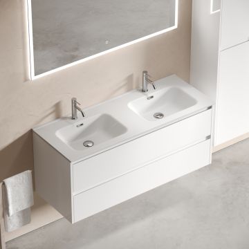 Тумба подвесная Sancos (Санкос) Libra 1190х450х500 мм, c двумя ящиками оснащенными доводчиками, белый глянец, (без раковины) (LB120-2W)