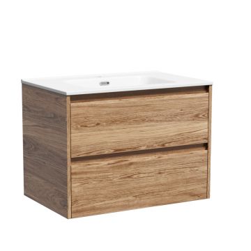 Тумба подвесная Sancos (Санкос) Libra 690х450х500 мм, c двумя ящиками оснащенными доводчиками, дуб чарльстон, (без раковины) (LB70ECH)