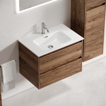 Тумба подвесная Sancos (Санкос) Libra 690х450х500 мм, c двумя ящиками оснащенными доводчиками, дуб чарльстон, (без раковины) (LB70ECH)