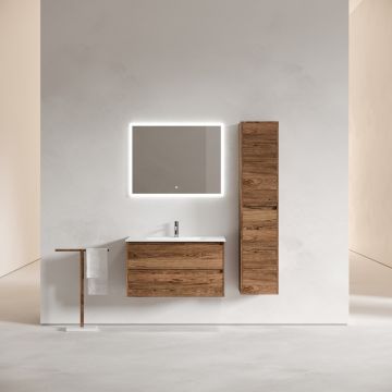 Тумба подвесная Sancos (Санкос) Libra 890х450х500 мм, c двумя ящиками оснащенными доводчиками, дуб чарльстон, (без раковины) (LB90ECH)