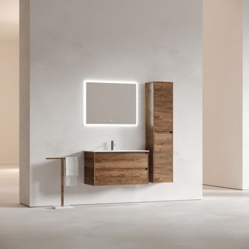 Тумба подвесная Sancos (Санкос) Libra 890х450х500 мм, c двумя ящиками оснащенными доводчиками, дуб чарльстон, (без раковины) (LB90ECH)