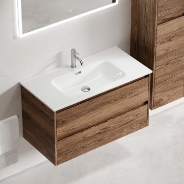 Тумба подвесная Sancos (Санкос) Libra 890х450х500 мм, c двумя ящиками оснащенными доводчиками, дуб чарльстон, (без раковины) (LB90ECH)