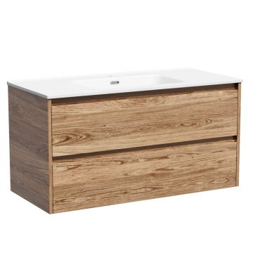 Тумба подвесная Sancos (Санкос) Libra 990х450х500 мм, c двумя ящиками оснащенными доводчиками, дуб чарльстон, (без раковины) (LB100ECH)