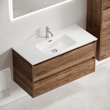 Тумба подвесная Sancos (Санкос) Libra 990х450х500 мм, c двумя ящиками оснащенными доводчиками, дуб чарльстон, (без раковины) (LB100ECH)