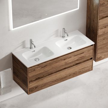 Тумба подвесная Sancos (Санкос) Libra 1190х450х500 мм, c двумя ящиками оснащенными доводчиками, дуб чарльстон, (без раковины) (LB120-2ECH)