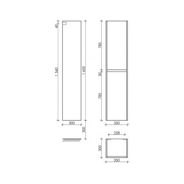 Шкаф-пенал Sancos (Санкос) Libra подвесной дуб чарльстон, 350х300х1600 мм, (PLB35ECH)