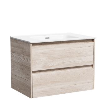 Тумба подвесная Sancos (Санкос) Libra 690х450х500 мм, c двумя ящиками оснащенными доводчиками, дуб галифакс натуральный, (без раковины) (LB70EG)