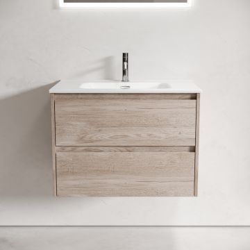 Тумба подвесная Sancos (Санкос) Libra 690х450х500 мм, c двумя ящиками оснащенными доводчиками, дуб галифакс натуральный, (без раковины) (LB70EG)