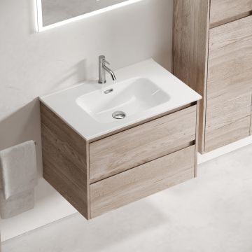 Тумба подвесная Sancos (Санкос) Libra 690х450х500 мм, c двумя ящиками оснащенными доводчиками, дуб галифакс натуральный, (без раковины) (LB70EG)